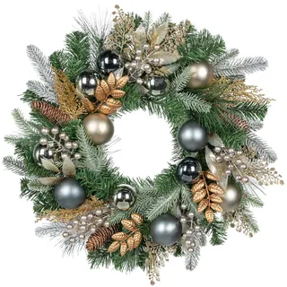Hollyone Weihnachtskranz Türkranz für Weihnachten, Ø 60CM künstliche Kränze für Haustür mit Weihnachtskugeln, Beeren, Tannenzapfen und Nadeln, Dekokranz für Advent Haus Wand Feiertagsdekoration