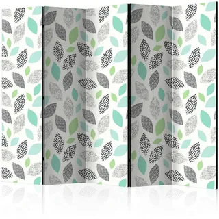 artgeist Paravent , Grün, Beige , Holz, Textil , Kiefer , massiv , Blätter , 225x172x3 cm , Motiv auf Vorder- und Rückseite , Wohnzimmer, Raumteiler, Paravents