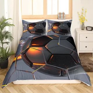 Loussiesd Kinder Bettwäsche Set Fußball Drucken Bettbezug Set Schwarz Grau 2 STK 135x200 cm Mikrofaser Bettwäsche für Jungen Teenager Fußball Sport Thema mit 1 Kissenbezug Reißverschluss