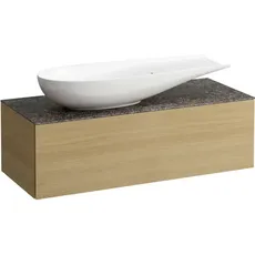 Laufen Il Bagno Alessi Schubladenelement, 1 Hahnloch, Steinplatte Marrone Naturale, Ausschnitt links, 120x50x37cm, zu WT-Schale H81897 4, H432324097, Farbe: Eiche hell