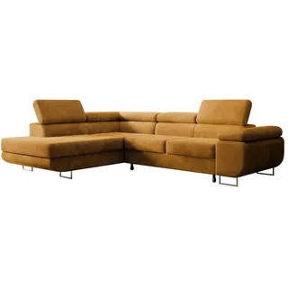 Selsey Stevil - L-Sofa mit Schlaffunktion, Bettkasten, Ottomane rechts, Veloursbezug Creme