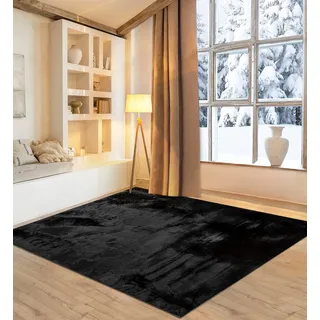 otto home Fellteppich »Guidel« rechteckig 30 mm Höhe Kunstfell, Kuschelteppich, Uni Farben, super weich, Wohnzimmer, schwarz