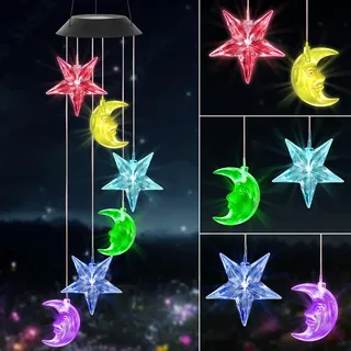 Dremisland Solar Windspiel für Draußen Solar Mond Sterne Windspiele Solarleuchten Beleuchtung Farbwechsel Wasserdicht Haengende Gartenlampe für Garten Hof Rasen Balkon Terrasse Party Deko Geschenke