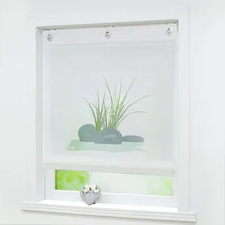 Joyswahl Raffrollo Voile Raffgardinen mit Haken Ösenrollo Zoe 80x140 Grün | Ohne Bohren, Ösenraffrollo, mit Druck, 1er Pack, Rollo mit Ösen, Fenster Gardine, Hakenaufhängung, 1 Stück, Transparent