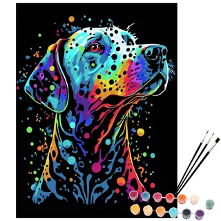 EXERZ Malen-nach-Zahlen-Set, 30 x 40 cm Leinwand mit Acrylpigmenten, Pinseln und Zubehör (Hund)