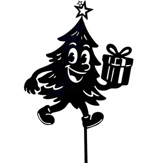 KRONLY Gartenstecker Tannenbaum Comic, 33x16 cm, Wetterfeste Metall-Weihnachtsdeko, schwarz lackiert Dekofigur für Garten
