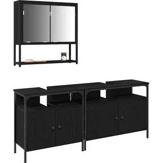 vidaXL Badezimmermöbel-Set mit Regal 3 pcs Schwarz Holzwerkstoff - Schwarz