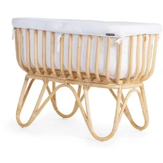 Béaba CHILDHOME, Babywiege aus Rattan, rechteckig, Matratze inklusive, sehr leicht, Verwendung bis 9 kg, 90 x 50 x 70 cm, Jerseybezug, Ecru