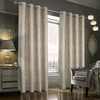 always4u 100% Blickdichter Verdunkelungsvorhang mit Golddruck 2er Set, Gardinen mit Ösen aus Samt, Thermovorhänge für Schlafzimmer Wohnzimmer Küche,Kälteisolierend, Beige,137x213cm