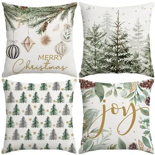 Miaikoe Frohe Weihnachtsbaum Kissen Abdeckungen Dekorationen, 40x40cm Set von 4 Weihnachtskugeln Freude Kissen Fall für Urlaub Winter Coach Sofa Wohnzimmer Dekor