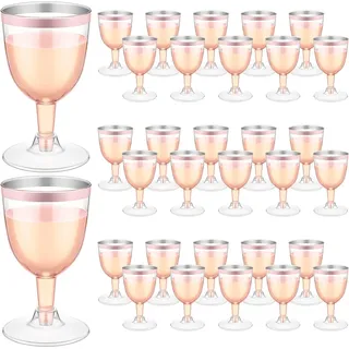 LATERN 50 Stück Weingläser mit Roségoldrand, 170ml Weingläser aus Kunststoff Wiederverwendbare Party Weinbecher mit Stiel für Getränke Whisky Champagner Bier Cocktail Martini (13,5 x 6,5cm)