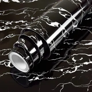 Hode Klebefolie Möbel Selbstklebende PVC Dekofolie Möbelfolie Küchenfolie Selbstklebende Wasserdicht (Schwarz Weißer Glänzend Marmor 40cmX3m) für Möbel Wände Schrank Tisch Schreibtisch Tür