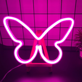 ENUOLI Rosa Schmetterling Neonlicht Schmetterling Neonzeichen USB & Batterie Powered Nachtlampe Wandleuchte Beste Geschenk für Hochzeitsfeier Wanddekor Geburtstagsfeier Camping Kinderzimmer Wohnzimme