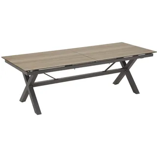 Amatio Gartentisch , Anthrazit, Braun , Metall, Kunststoff , rechteckig , X-Form , 99.6x75x240-315 cm , ausziehbar , Gartenmöbel, Gartentische, Gartentische ausziehbar
