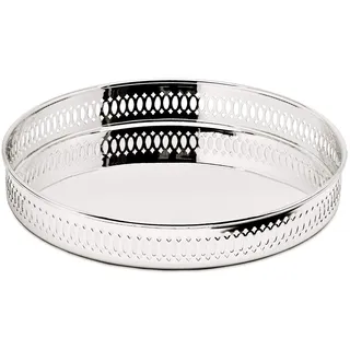 EDZARD Serviertablett Galerietablett Coro, rund, edel versilbertes Dekotablett, anlaufgeschützt, Durchmesser 23 cm, Höhe 3,5 cm, Silberteller mit Spiegelglanz