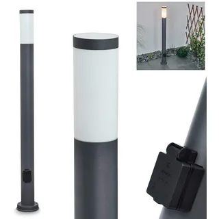 HOFSTEIN Wegeleuchte Sessa, Außenwegeleuchte mit Steckdose aus Metall/Kunststoff in Anthrazit/Weiß, moderne Außenleuchte für Garten, Außenbereich, Hof, Terrasse, Höhe 110 cm, E27, IP44