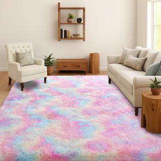 SOANNY Teppich Wohnzimmer Waschbar Anti-Rutsch 120x180 cm, Regenbogen