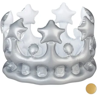 Relaxdays Aufblasbare Krone, Kostümzubehör Karneval, Accessoire für Prinzessin, König, JGA, Geburtstagskrone, Silber