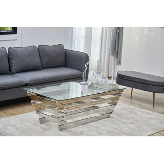 SalesFever Couchtisch »Eleganter Tisch für Wohnzimmer« Edles Design-Gestell aus rostfreiem Stahl, silberfarben