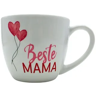 XXL Trinkbecher - Maxi - Kaffeebecher - Tassengeschenk Mama, Kaffeetasse,Tasse aus Porzellan, Motiv: Beste Mama, in weiß, Größe H/Ø: 9,2 x 10,5 cm, Fassungsvermögen 400 ml, Spülmaschinengeeignet.