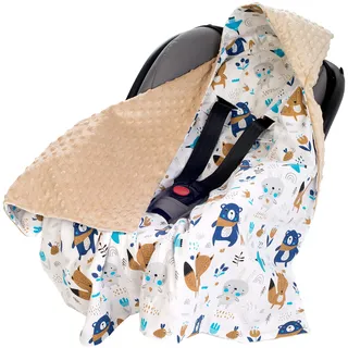 Medi Partners Einschlagdecke Baby Babyschale 100% Baumwolle für Sommer 85x85cm Kinderwagen Kuscheldecke universal Baby Decke Einschlagdecken Babydecke Buggy Autositz (Boho Animals mit beige Minky)