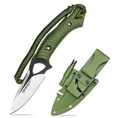 TONIFE Explorer Feststehendes Messer mit Scheide 8Cr14MoV Klinge Multifunktionales Überlebensmesser, Glasfaserverstärkter Nylongriff für Outdoor EDC Messer (Grün+Schwarz Titan und Satin)