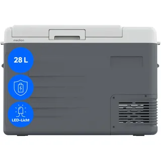 MEDION mobile elektrische Kompressor Kühlbox (28L Kapazität, elektrisch, Mini Kühlschrank & Gefrierbox, 12V 24V 230V, KFZ Adapter, für Auto LKW Wohnwagen Camping Boot Garten Festival, MD370027)