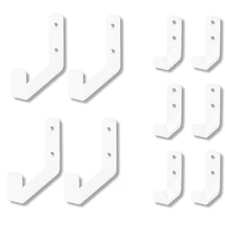 VORMANN Wandhaken Garderobenhaken Gerätehaken Garagenhaken Haken | Stahl weiß | witterungsbeständig | 10-teil. Set (6 Stk. 49 x 29 x 15 x 17 mm und 4 Stk. 65 x 80 x 35 x 17 mm) | Made in Germany