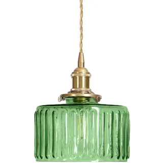 HJXDtech Glas Pendelleuchte Esstisch Hängelampe, Vintage E27 Hängeleuchte mit Schalter, Hängende Deckenlampe für Schlafzimmer Esszimmer & Küche (Grün)