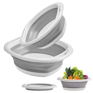 2 Stück Outdoor Faltbar runde Spülschüssel tragbar Geschirrspülbecken, faltbar Waschbecken, Mehrzweck-Faltschüssel platzsparende -Waschwanne für Reisen, Camping und Zuhause Küche(grau 6L +4L)