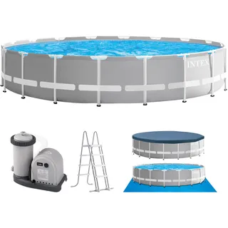 Intex Frame Pool-Set Prism Rondo 549 x 122 cm inkl. Filterpumpe, Boden-Schutzplane, Abdeckplane, Poolleiter