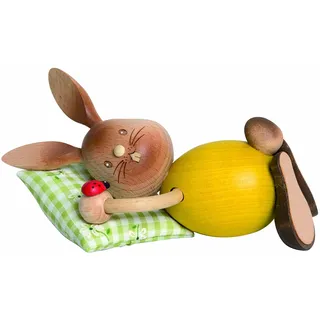Kuhnert Drechslerei Osterdekoration/Osterhase „Stupsi Hase die Schlafmütze“ 11 cm hoch, aus feinstem Holz, für EIN Bezauberndes Osterfest oder eine dauerhafte Dekoration, Holzkunst Made in Germany