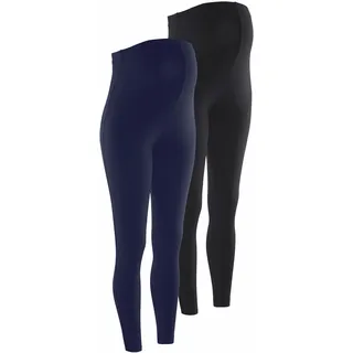 Umstandshose NEUN MONATE "2 Stück Umstands-Hosen für Schwangerschaft und Stillzeit", Damen, Gr. 40/42, N-Gr, schwarz (marine, schwarz), Jersey, Obermaterial: 95% Baumwolle, 5% Elasthan, unifarben, Basic, figurbetont 7/8-Länge, Hosen Umstandshose, 2er Pack Leggings für Schwangerschaft & Stillzeit, Topseller