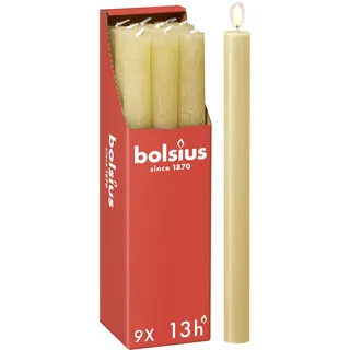 Bolsius - Rustik Stabkerzen - Beige - 9 Stück - 27 x 2.3 cm - Länge Brenndauer 13 Stunden - Unparfümierte - Enthält Natürliches Pflanzenwachs - Ohne Palmöl