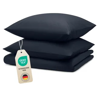 Blumtal Bettwäsche 155x200cm + 2x 80x80cm - Mikrofaser Bed Sheets 155x200cm - 3-er Set Bettwäsche Dunkelblau - Dunkelblau