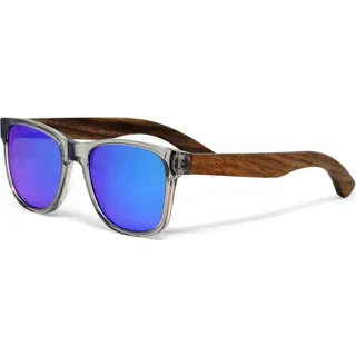 GOWOOD Sonnenbrille Damen & Herren Holz | Premium Walnussholzbügel Transparenter Acetatrahmen | Holzbrille UV400 Polarisiert Gläser | Damen & Herren Sonnenbrille UV Schutz | (blau)