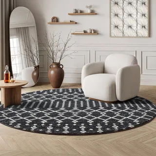 Sanat Boho 8205 Kurzflorteppich Ø 120 cm Schwarz