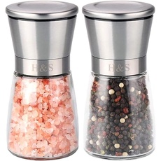 H&S Salz und Pfeffermühle Set für die Küche - Gewürzmühlen mit Edelstahlkopf und Glaskörper in Klein - Pfeffer Gewürzmühle & Salzmühle - einfach manuell nachfüllbar - Nachfüllbare Pfeffermühle