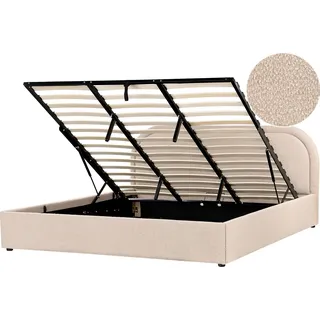 BELIANI Polsterbett Beige Bouclé Bettrahmen mit Lattenrost 180x200 cm Bettkasten Hochklappbar Hohes Kopfteil Modern Schlafzimmer Doppelbett - Beige