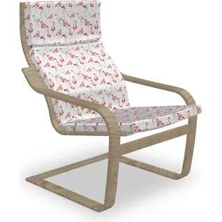 ABAKUHAUS Flamingo Poäng Sessel Polster, Hawaii Frühling, Sitzkissen mit Stuhlkissen mit Hakenschlaufe und Reißverschluss, Orange Coral Weiß - Weiß