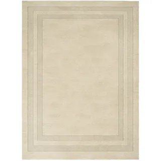 Wollteppich - Judith Border Beigegrau - 160x230cm - Hochflor Teppich | Wool - Tufted - Plain - Modern - Living room