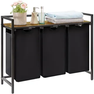 Lifewit Wäschekorb groß 3 Fächer, 120L/40x3L Wäschesammler mit Ablage und herausziehbaren Säcken, Wäschesortierer Laundry Organizer für Waschküche, Schlafzimmer, Badezimmer, Schlafsaal Schwarz