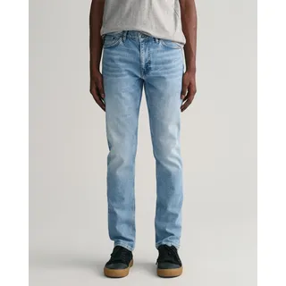 Slim-fit-Jeans GANT "SLIM GANT JEANS", Herren, Gr. 34, Länge 30, blau (light blau vintage), Denim/Jeans, Obermaterial: 97% Baumwolle, 2% Polyester, 1% Elasthan, slim fit, Jeans Slim-fit-Jeans