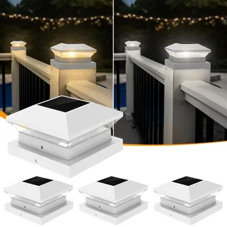 NATPOW 4 Stück Solar Pfostenkappen 9x9 10x10, 2 Modi LED Solarleuchten für Zaunpfosten IP65 Wasserdicht Pfostenleuchte für Hölzerne Pfäle Pfosten Außen, Warmweiß + Kaltweiß(4 Stück)