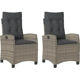 vidaXL Gartensessel mit Kissen 2 Stk. Verstellbar Grau Poly Rattan - Grau