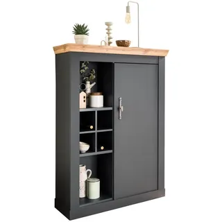furn.design Kommode grau Eiche Landhaus Highboard mit Flaschenregal 107 x 146 cm - Dunkelgrau, Naturbelassen