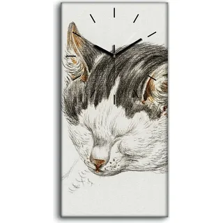 Wandbild Leinwand Bilder Wanduhr Geräuschlos 30x60 Zeichnung Tier Katze Kunst - schwarze Hände - Weiß