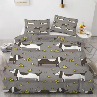 Bettwäsche-Set Dackel 200x200 cm 3-teilig Mikrofaser mit Reißverschluss 3D Motiv
