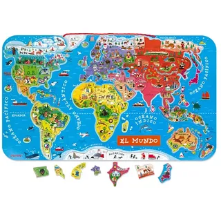 Janod Magnetische Weltkarten-Puzzle Spanische Version - Multicolor - 92