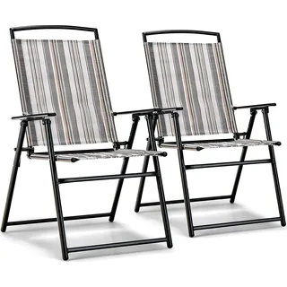 COSTWAY 2er Set Gartenstühle, Klappstühle mit Armlehnen, Balkonstühle mit atmungsaktivem Stoff, Terrassenstühle für Garten, Hinterhof, Balkon (2er Set) - Grau